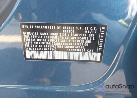 2017 Volkswagen Jetta 1.4T S from USA, damaged, VIN 3VW2B7AJ9HM411342